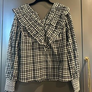 English Factory Black and White Plaid Blouse